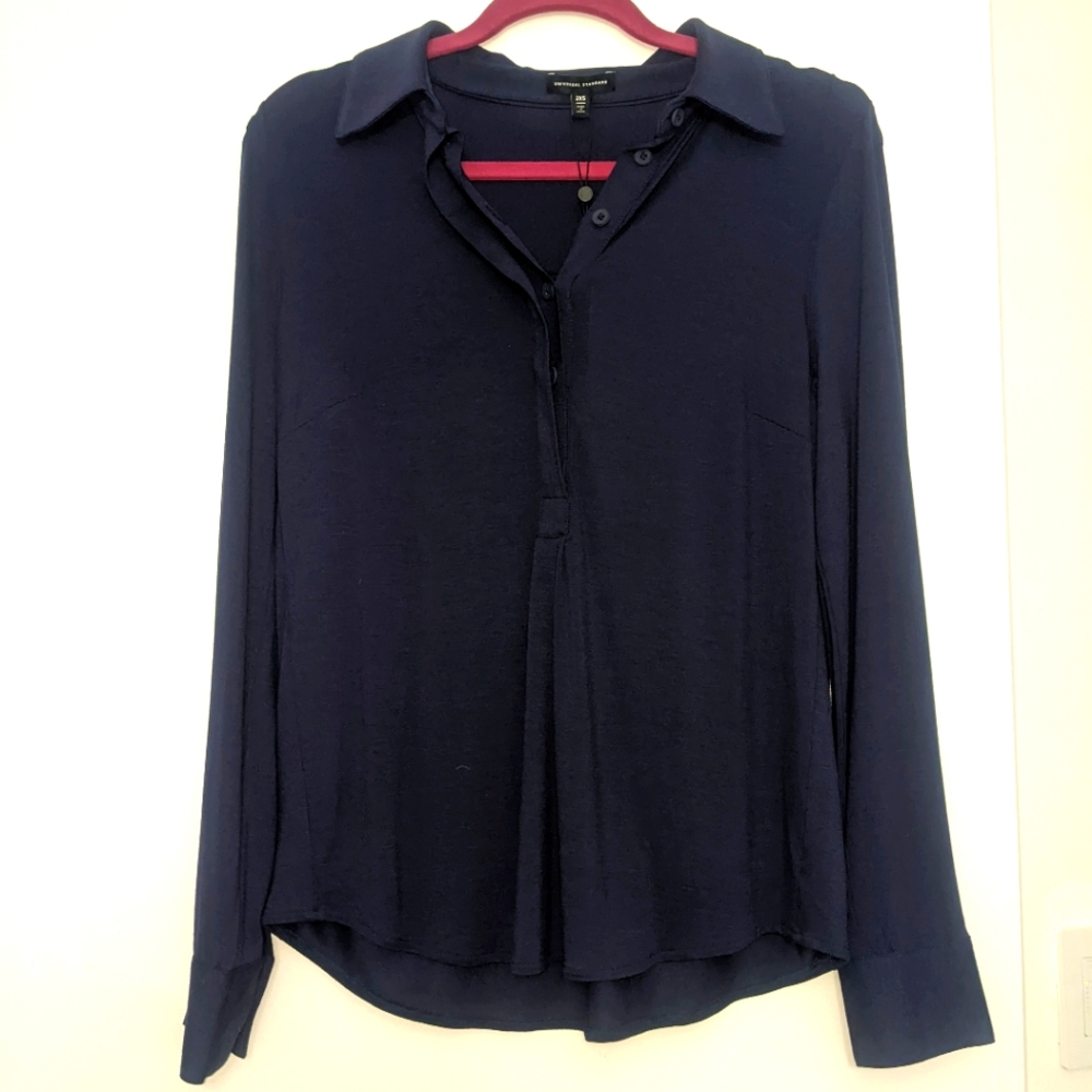 Universal Standard Navy Long-Sleeve Knit Elbe Shirt -  Size 2XS (6-8)  NWT